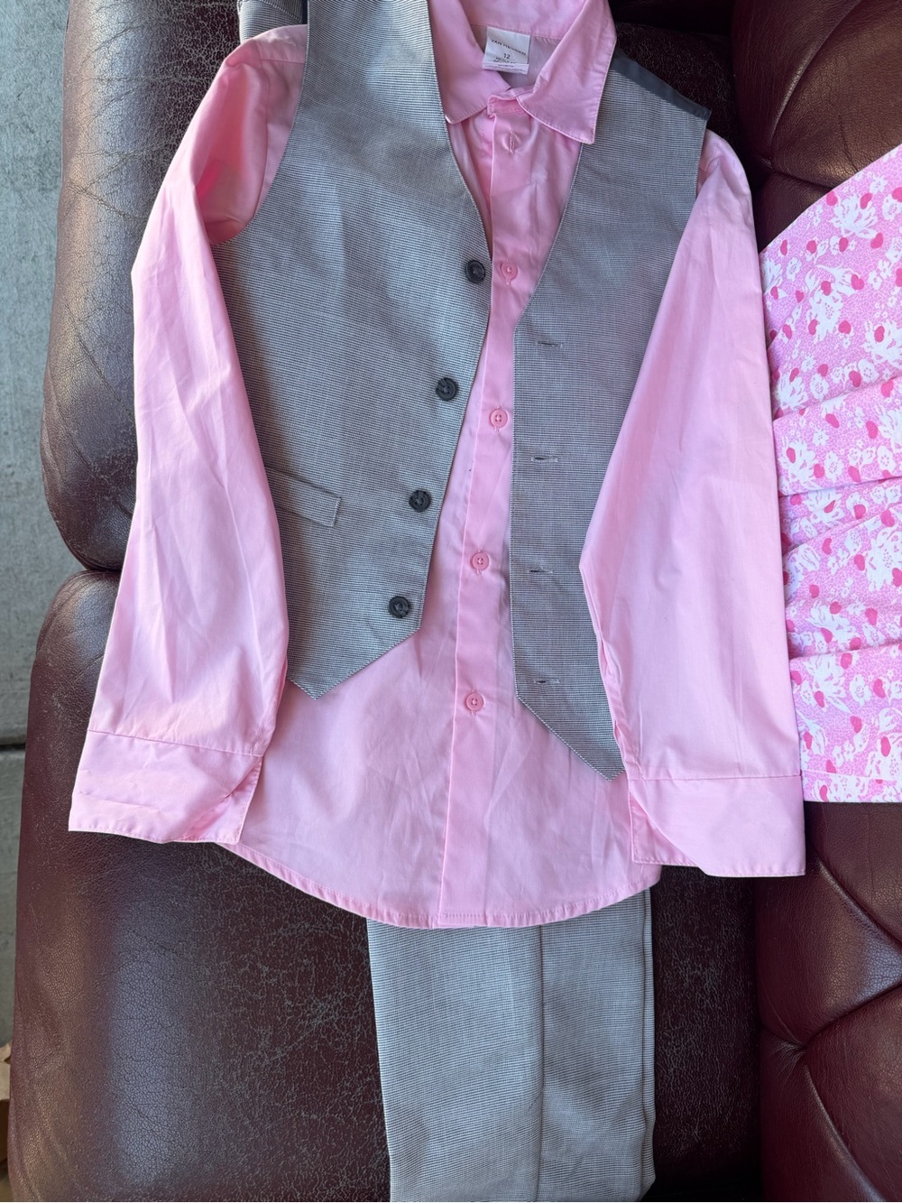 Kids Pink Dress Shirt and Gray Vest Set